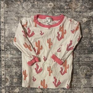 Pink and White Long Sleeve Cactus Print Tee